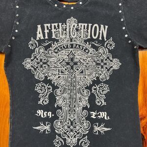 Affliction Women's Black and Grey T-shirt
